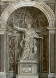 Statue av Sankt Longinus ved foten av de fire søylene som bærer kuppelen, 1631-38